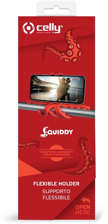 CELLY flexibilní držák s přísavkami Squiddy pro telefony do 6,2&quot;, červený_1663969658