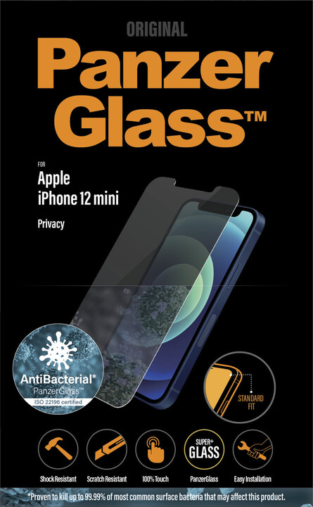 PanzerGlass ochranné sklo Standard Privacy pro iPhone 12 mini, antibakteriální, 0.4mm, čirá_1919805555