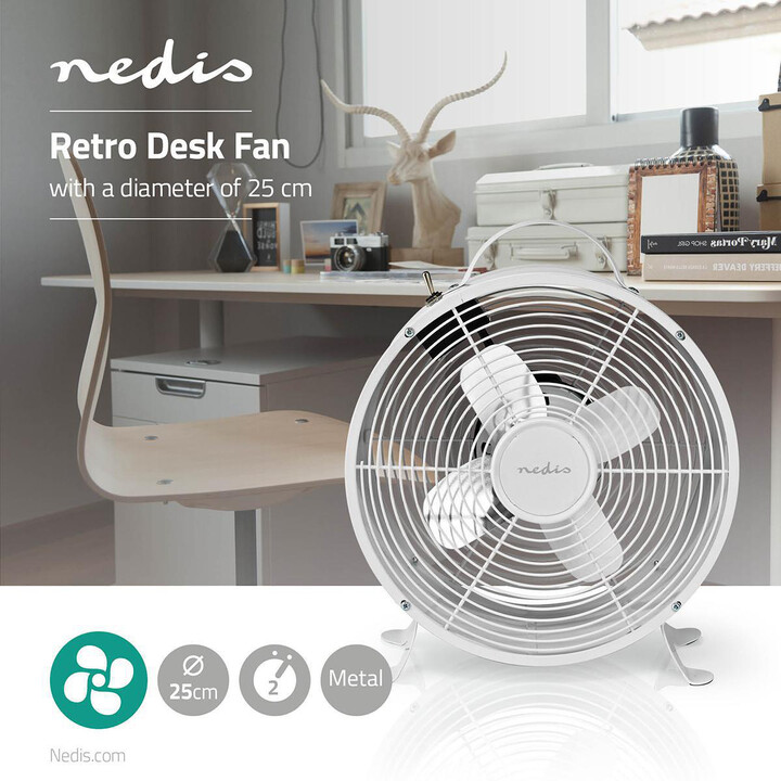 NEDIS stolní ventilátor, 25cm, 20W, 2 rychlosti, bílá_663729666