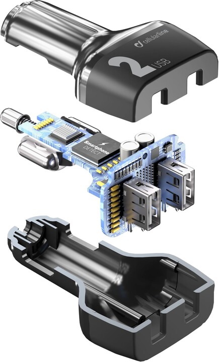 CellularLine autonabíječka Car Multipower 2, 2 x USB port, černá_931942690