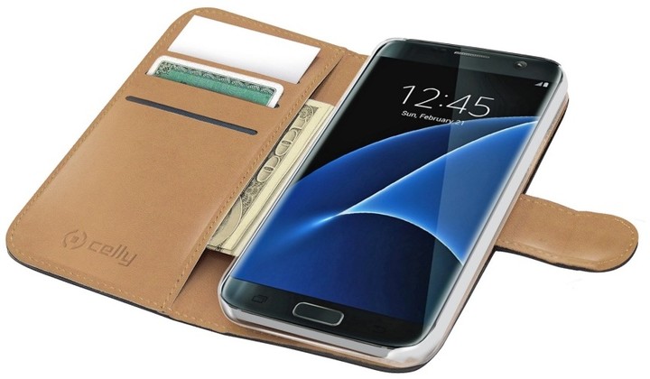 CELLY Wally pouzdro pro Samsung Galaxy S7 Edge, PU kůže, černá_1353492995