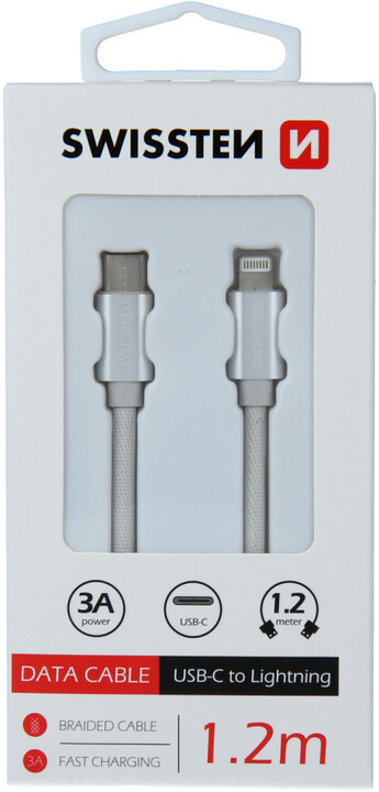SWISSTEN datový kabel USB C - Lightning MFI, 1,2m, stříbrný