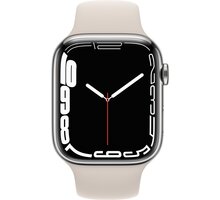 Apple Watch Series 7 Cellular, 45mm, Silver, Stainless Steel, Steel Starlight Sport Band S pojištěním od Mutumutu dostanete 5 000 Kč zpět - více ZDE