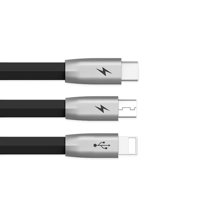 Mcdodo Zinc Alloy 3v1 nabíjecí kabel Lightning, microUSB, USB-C, 1,2m, černá_1386357225