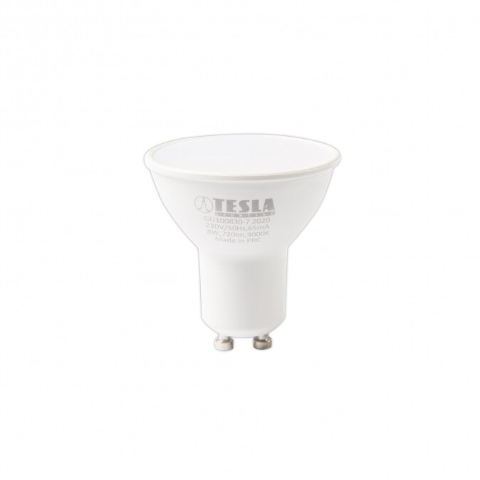 Tesla LED žárovka GU10, 8W, 720lm, 100°, 3000K, teplá bílá_1530112912