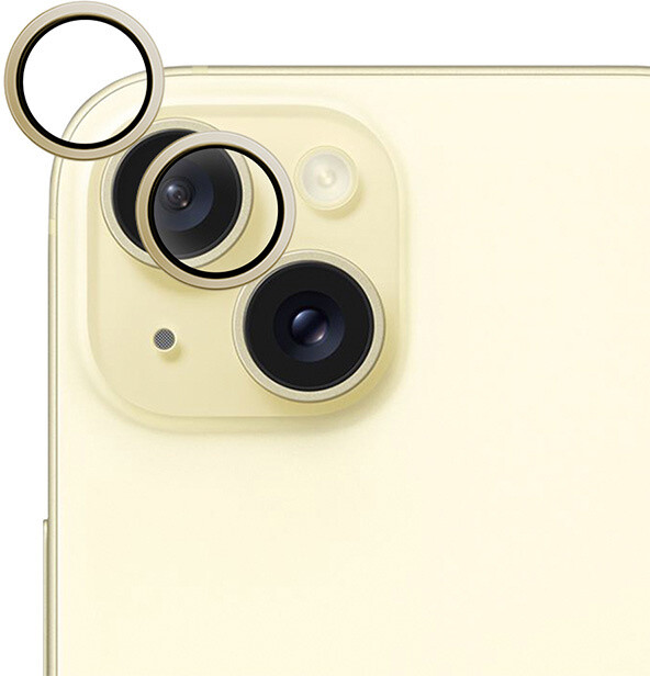 EPICO hliníkové tvrzené sklo na čočky fotoaparátu pro Apple iPhone 15 / 15 Plus, žlutá_232956683