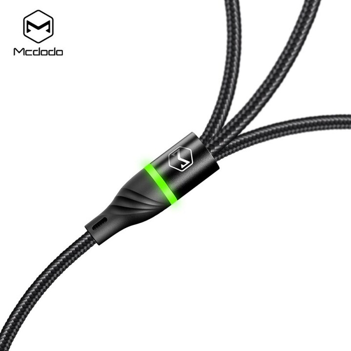 Mcdodo Peacock 3v1 Lightning + Micro USB + Type-C kabel s LED 1.2m, černá_2112560726