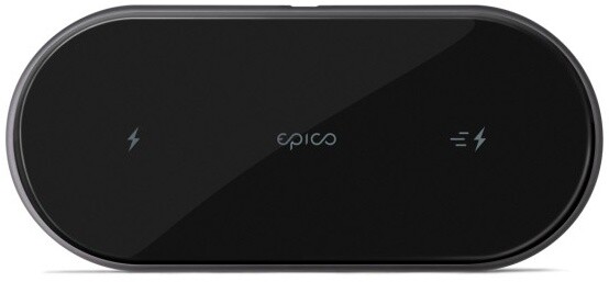 EPICO ultratenká duální bezdrátová nabíječka s adaptérem v balení, černá