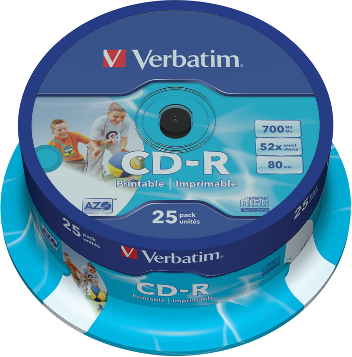 Verbatim CDR 52x 700MB Printable, Spindle, 25ks_1864029014