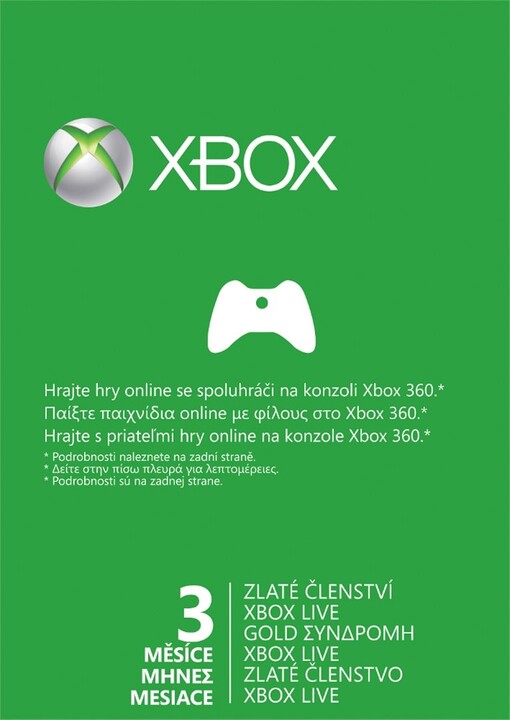 Microsoft Xbox Live 3 měsíce Gold Card (v ceně 500 Kč)_1881941892
