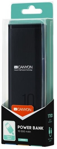 Canyon powerbanka 10000 mAh Li-poly, Smart IC, USB kabel 0,25m, černá_39085658