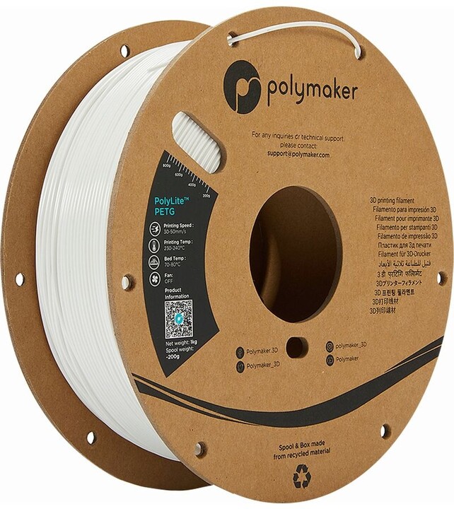 Polymaker tisková struna (filament), PolyLite PETG, 1,75mm, 1kg, bílá_1152990803