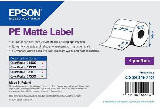 Epson ColorWorks role pro pokladní tiskárny, PE Matte, 102x51mm, 2310ks_927028412