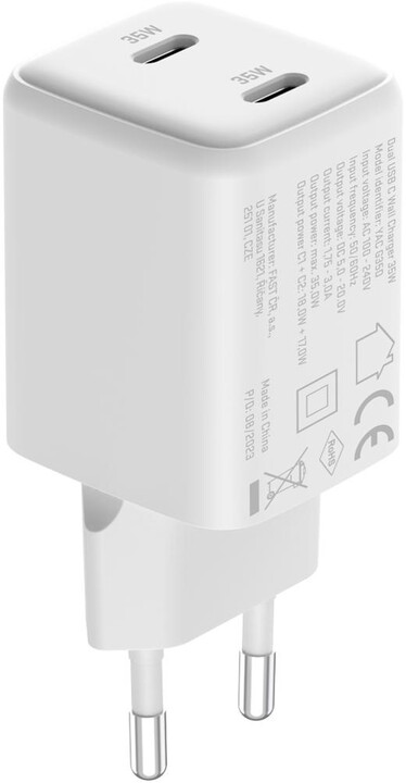 YENKEE GaN síťová nabíječka YAC G35D VOLT, 2x USB-C, 35W, bílá_1604683009
