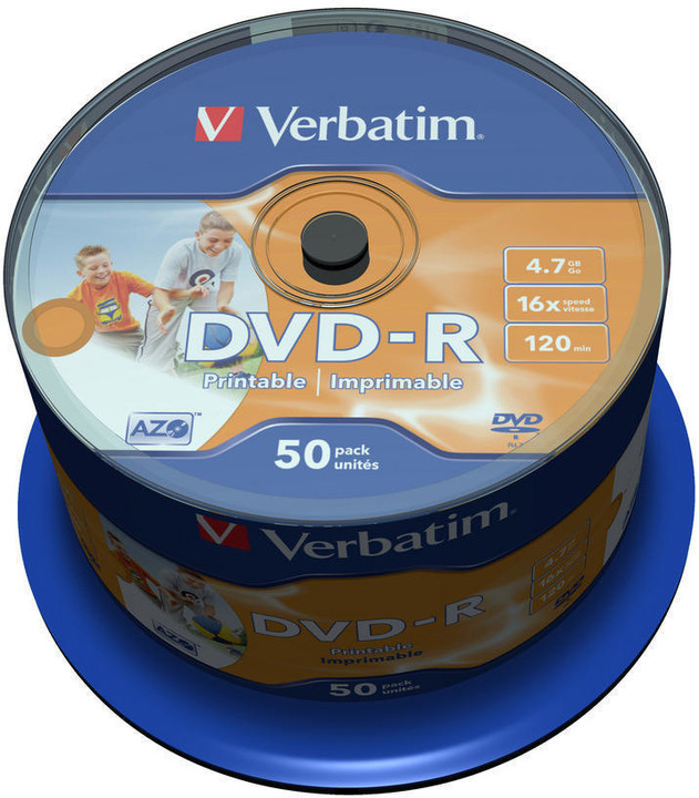Verbatim DVD-R Printable (Inkjet) 16x 4,7GB spindl 50ks_281496073