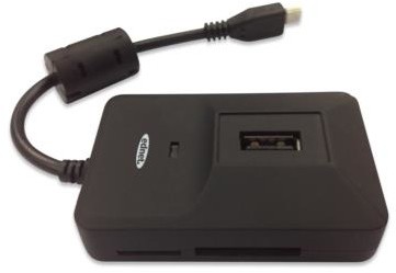Ednet Micro USB OTG USB Hub a čtečka karet, USB 2.0 hub, čtečka paměťových karet, černá barva_1242294034