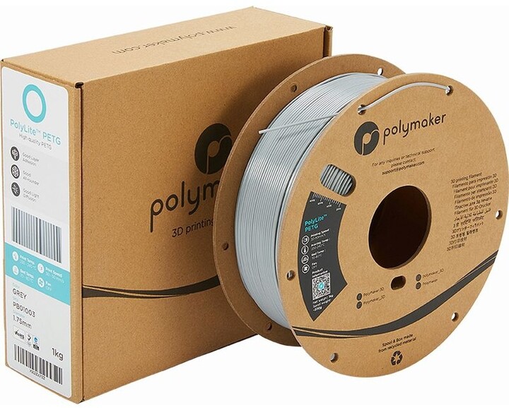Polymaker tisková struna (filament), PolyLite PETG, 1,75mm, 1kg, šedá_907467510