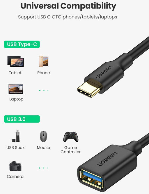 UGREEN adaptér USB-C - USB-A 3.0 (M/F), černá_190265792