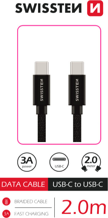 SWISSTEN textilní datový kabel USB-C - USB-C, 2 m, černá