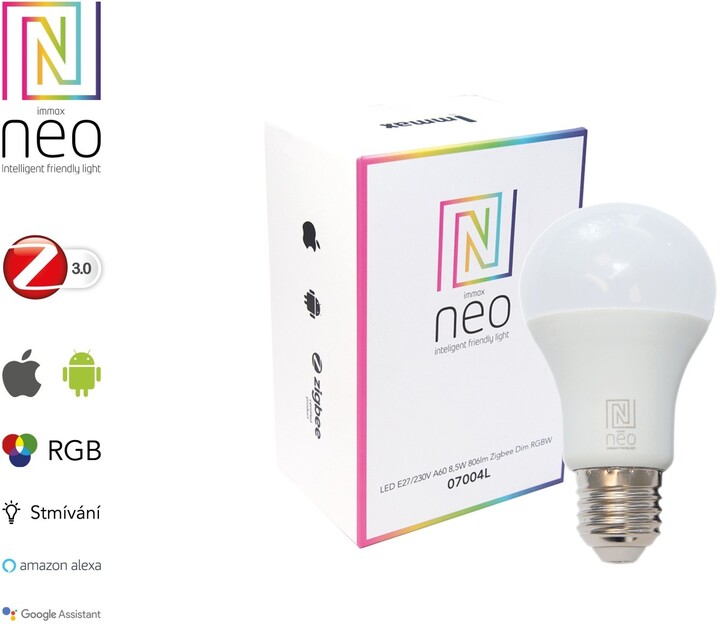 IMMAX NEO LITE Smart žárovka LED E27 10W RGB+CCT barevná a bílá, stmívatelná, WiFi_971901311