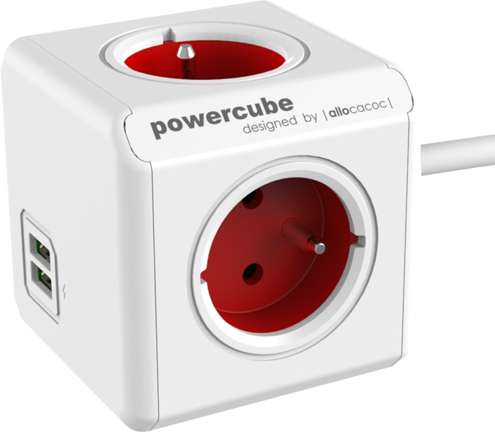 PowerCube EXTENDED USB prodlužovací přívod 1,5m - 4 zásuvka, červená_1905536959
