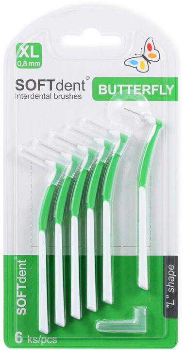 Mezizubní kartáček SOFTdent® Butterfly, zahnutý, XL - 0,8 mm, 6 ks_639820040