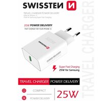 SWISSTEN síťový adaptér pro iPhone a Samsung, USB-C, PD, 25W, bílá_1702298590
