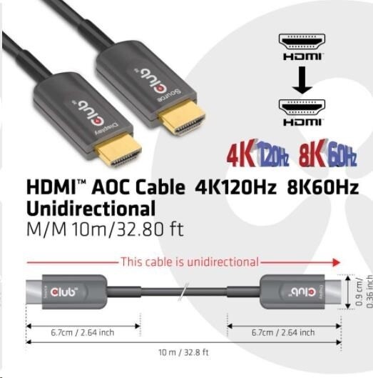 Club3D kabel HDMI AOC, M/M, 4K@120Hz, 8K@60Hz, High Speed, 10m, černá_189671173