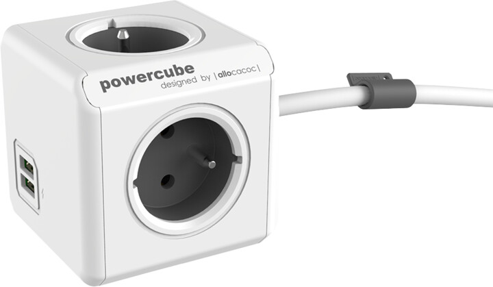 PowerCube EXTENDED USB prodlužovací přívod 1,5m - 4 zásuvka, šedá