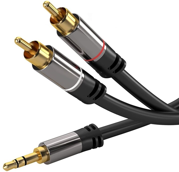 PremiumCord stíněný kabel stereo Jack 3.5mm - 2x CINCH, M/M, HQ, 1.5m, černá