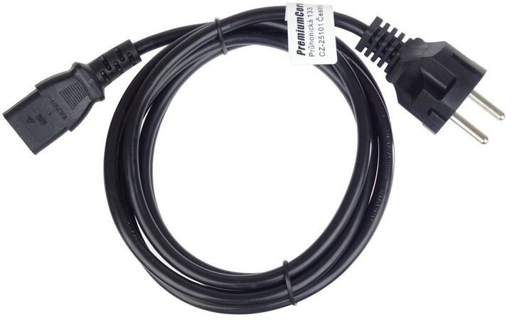 PremiumCord kabel síťový 230V k počítači 2m , přímý konektor do zásuvky_630421804