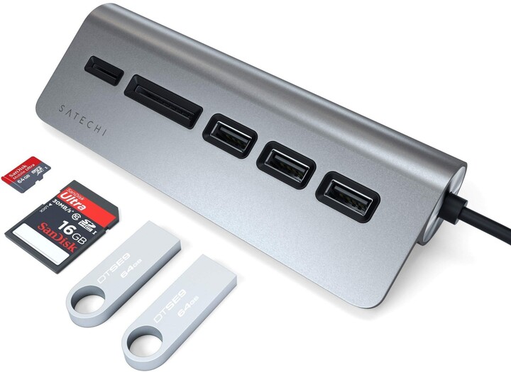 Satechi Type-C Aluminum USB HUB Card Reader, šedá_755227632
