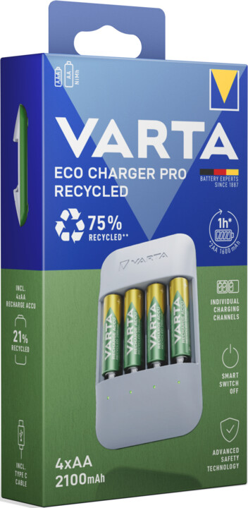 VARTA nabíječka Eco Charger Pro Recycled, včetně 4xAA 2100 mAh Recycled_1682127019
