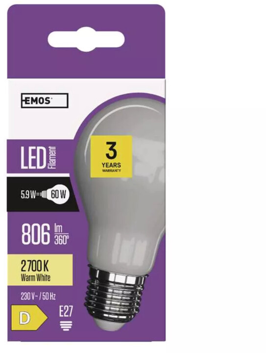 Emos LED žárovka Filament A60 5,9W, 806lm, teplá bílá_1643669066