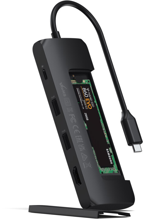 Satechi Aluminium USB-C Hybrid Multiport adapter, SSD Enclosure, HDMI 4K, 2 x USB-A 3.1 Gen 2, černá_1600333708