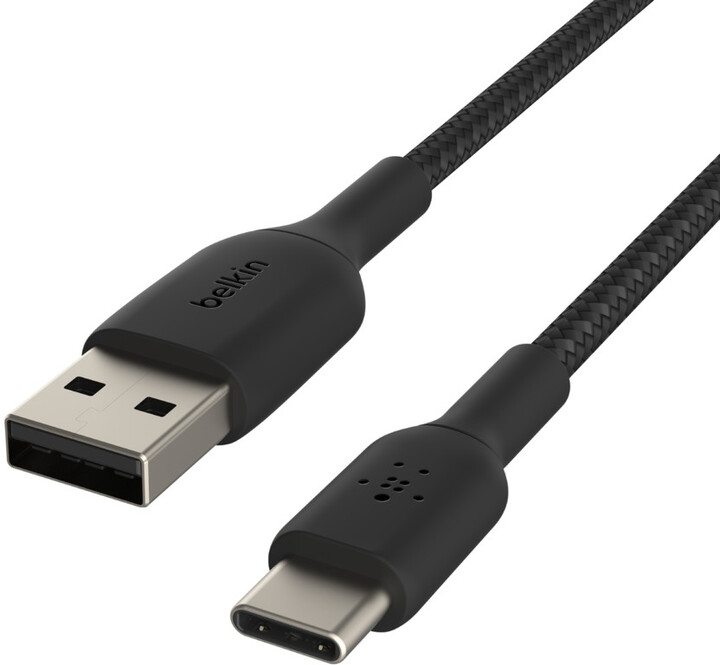 Belkin kabel USB-A - USB-C, M/M, opletený, 3m, černá_1376083755