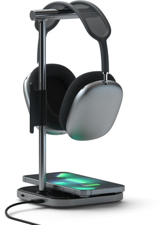 Satechi 2-IN-1 Headphone Stand with Wireless Charger USB-C, šedá_1340872326