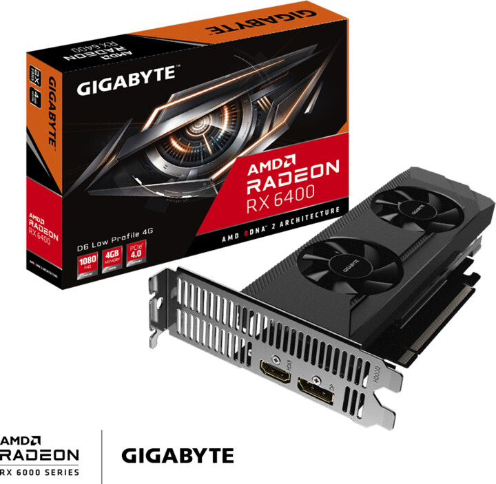GIGABYTE AMD Radeon™ RX 6400 D6 LOW PROFILE 4G, 4GB GDDR6_446911415