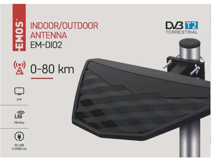 Emos EM-DIO2, 0–80 km DVB-T2, venkovní/pokojová_36423622