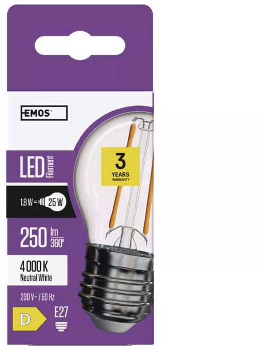 Emos LED žárovka Filament Mini Globe 1,8W (25W), 250lm, E27, neutrální bílá_1795093414