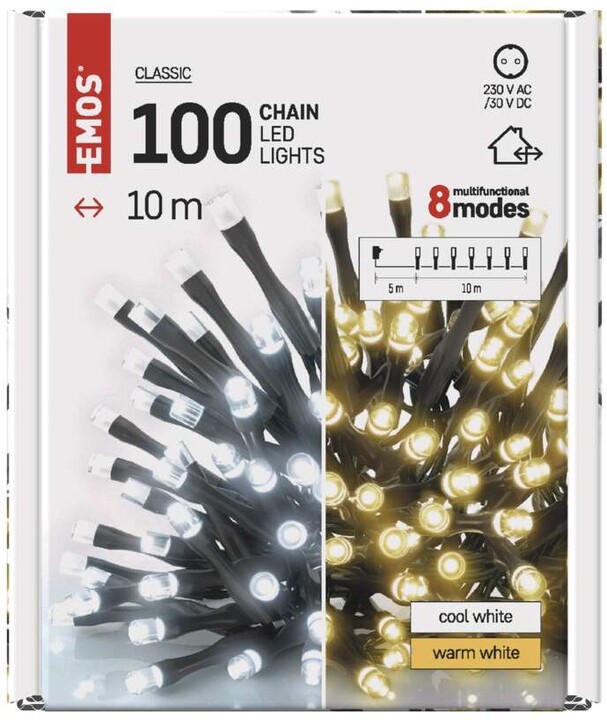 Emos LED vánoční řetěz 2v1, 10 m, venkovní i vnitřní, teplá/studená bílá, programy_441838268
