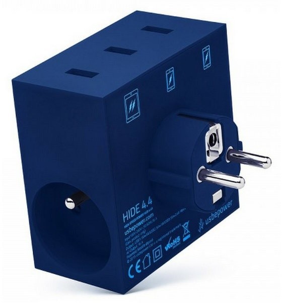 USBEPower HIDE Power Hub charger 3USB/2plugs, modrá_1454907439