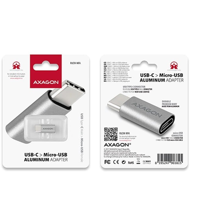 AXAGON RUCM-MFA, USB Type-C Male &gt; Micro USB Female ALU redukce_1402214435