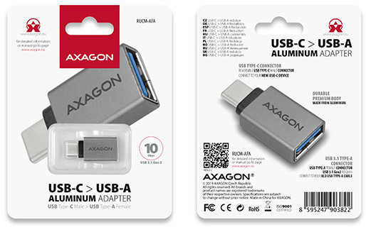 AXAGON RUCM-AFA, USB 3.1 Type-C Male &gt; Type-A Female ALU redukce_1583307863