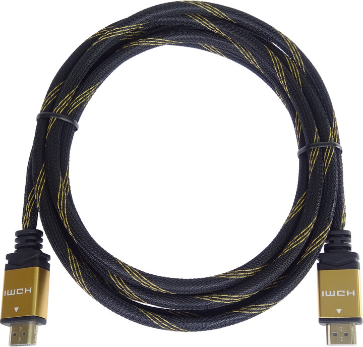 PremiumCord GOLD HDMI High Speed + Ethernet kabel, zlacené konektory, 2m