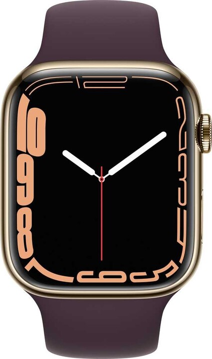 Apple Watch Series 7 Cellular, 45mm, Gold, Stainless Steel, Dark Cherry Sport Band_318437733