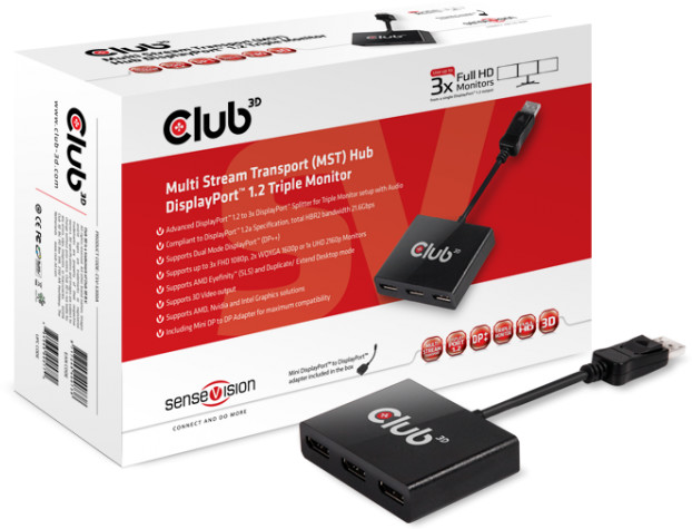 Club3D MST hub 1x DisplayPort 1.2 na 3x DisplayPort 1.2 (DP++)_375106708