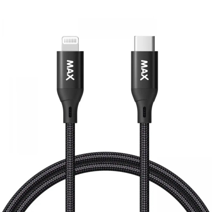 MAX kabel MFi Lightning - USB-C, opletený, 1m, černá_410687277