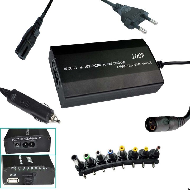 Patona napájecí adaptér 100W na 240V/ 12V-24V/ USB/ 9 konektorů/ do sítě i auta_1215273547