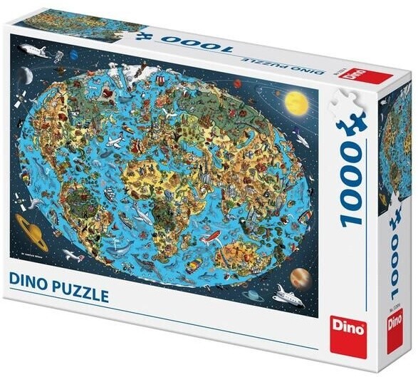 Puzzle Dino - Kreslená mapa světa, 1000 dílků_963471490